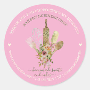 Catering Bakkerij Chef Rustiek roze schattig Ronde Sticker