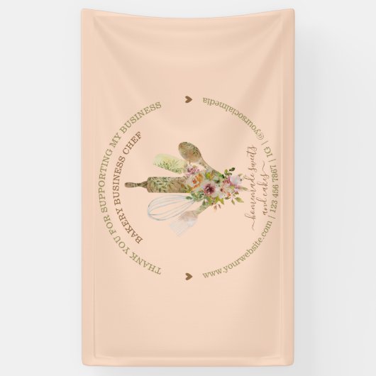 Catering Bakkerij Chef Rustiek Roze Spandoek (Verticaal)