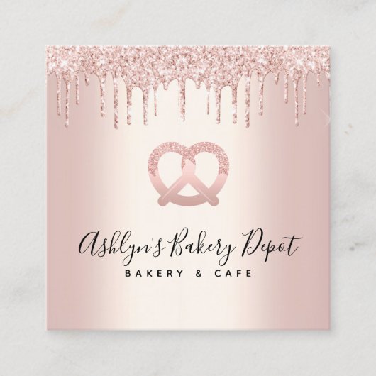 Catering Bakkerij Gebak Chef Roos Goud Glitter Dri Vierkante Visitekaartje (Voorkant)