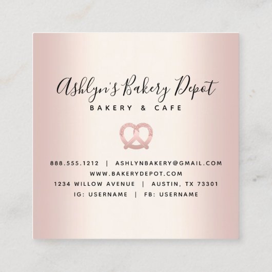 Catering Bakkerij Gebak Chef Roos Goud Glitter Dri Vierkante Visitekaartje (Achterkant)