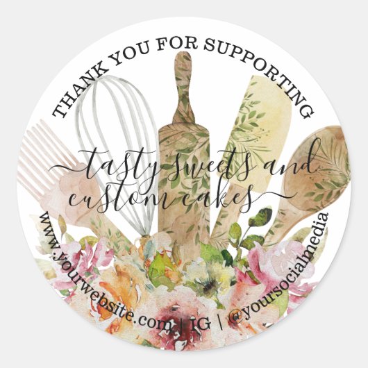 Catering Bakkerij Kitchen Rustic Eucalyptus Floral Ronde Sticker (Voorkant)