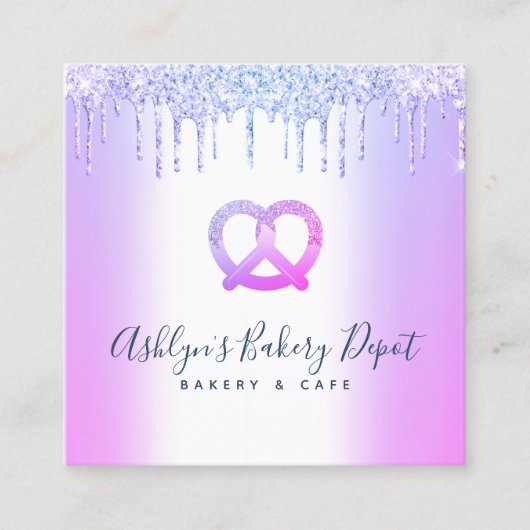 Catering bakkerij Schuif Paarse glitter-riemen Vierkante Visitekaartje (Voorkant)
