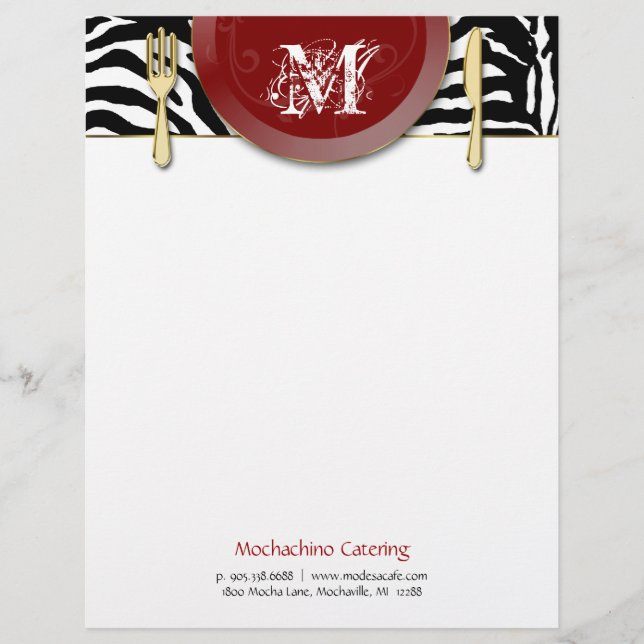 Catering briefhoofd Papier, Zebra Rood (Voorkant)