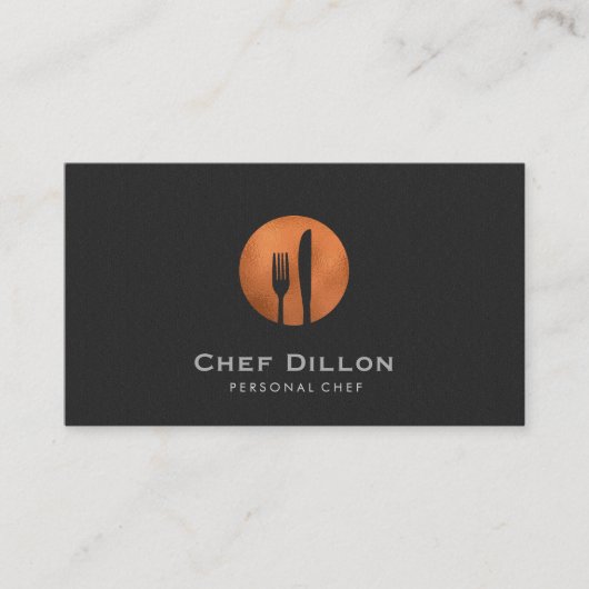 Catering Chef Copper Fork and Knife Black Visitekaartje (Voorkant)