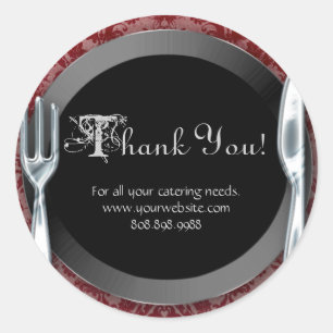 Catering Dank u Stickers Zilver Bestek Rood