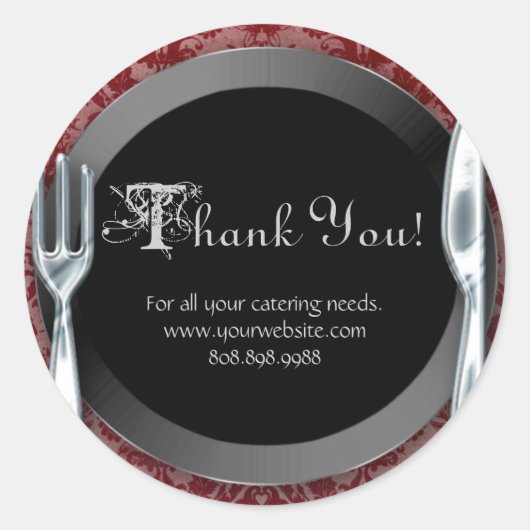 Catering Dank u Stickers Zilver Bestek Rood (Voorkant)