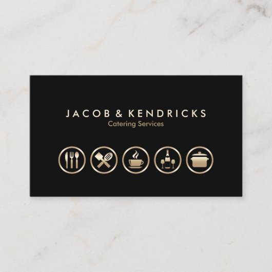 Catering Diensten Gouden Iconen BusinessCard Visitekaartje (Voorkant)