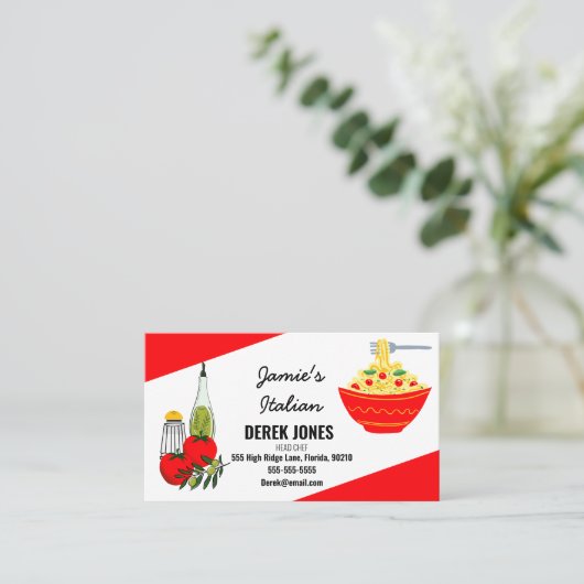 catering in de Italiaanse resturale spaghetti Visitekaartje (Staand voorkant)