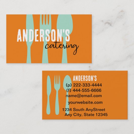 Catering Modern sinaasappel en blauwgroen op maat Visitekaartje (Voorkant / Achterkant)