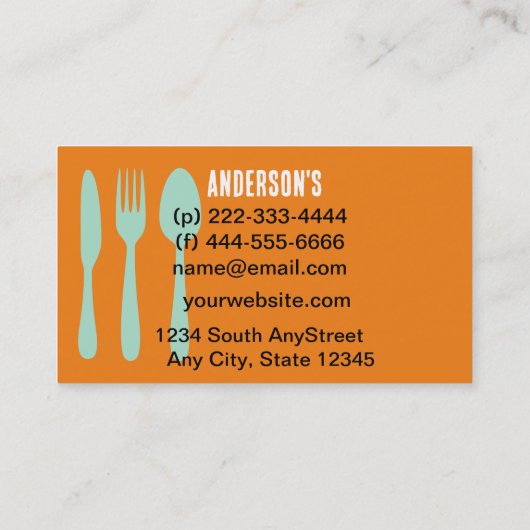 Catering Modern sinaasappel en blauwgroen op maat Visitekaartje (Achterkant)