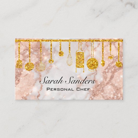 Catering Personal Chef Kitchen Gold Pink  Visitekaartje (Voorkant)