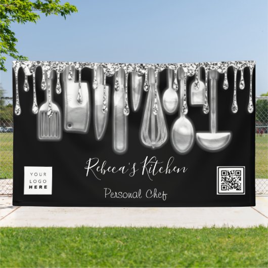 Catering Personal Chef Kitchen Gold Qr Logo Silver Spandoek (Buitenkant)