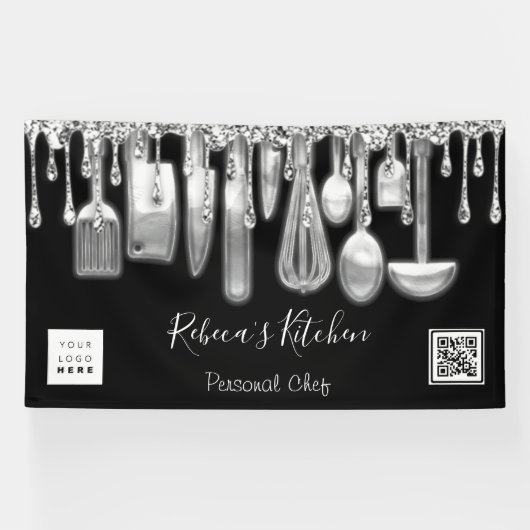Catering Personal Chef Kitchen Gold Qr Logo Silver Spandoek (Horizontaal)