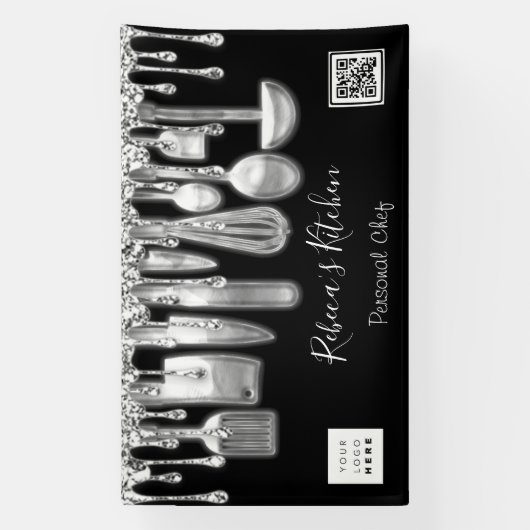 Catering Personal Chef Kitchen Gold Qr Logo Silver Spandoek (Verticaal)