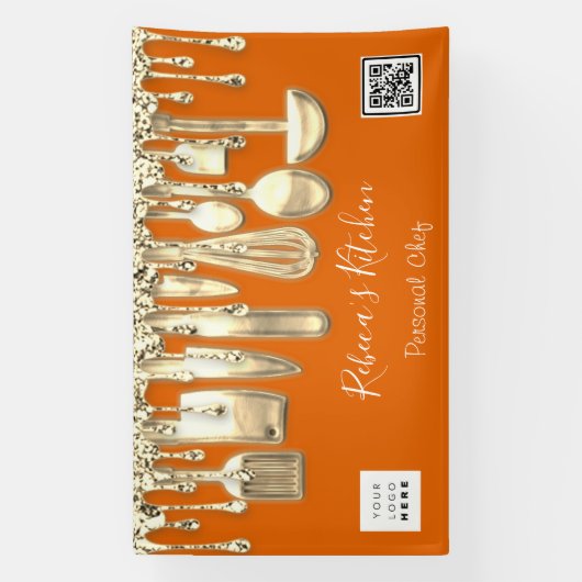 Catering Personal Chef Kitchen Gold Qr Logo Sinaas Spandoek (Verticaal)