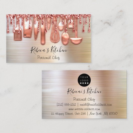Catering Personal Chef Kitchen Knifes Roos Metal Visitekaartje (Voorkant / Achterkant)