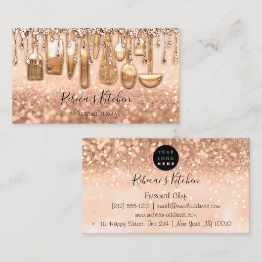Catering Personal Chef Kitchen Roos Confetti Visitekaartje (Voorkant / Achterkant)