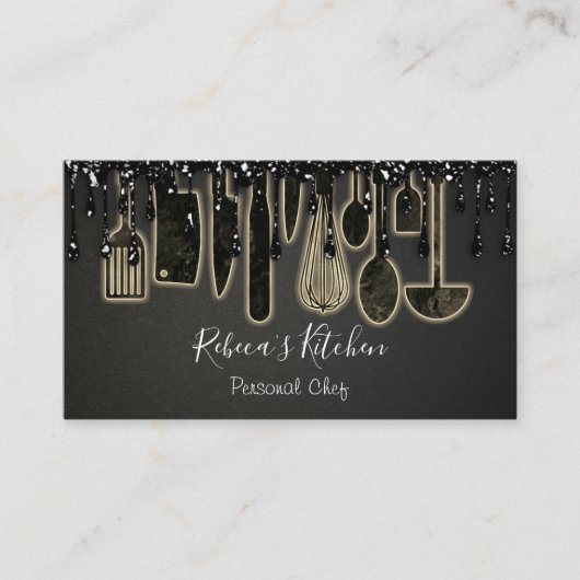 Catering Personal Chef Restaurant Drip Black Gold Visitekaartje (Voorkant)