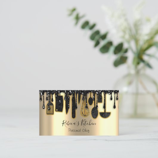 Catering Personal Chef Restaurant Drip Black Gold Visitekaartje (Staand voorkant)