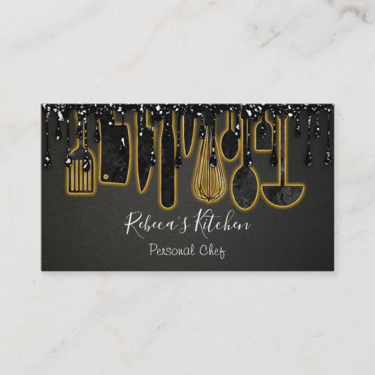 Catering Personal Chef Restaurant Drip Black QR Visitekaartje (Voorkant)