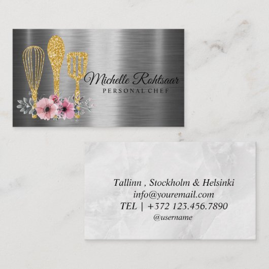 Catering Personal Chef Restaurant Drip Red Gold Visitekaartje (Voorkant / Achterkant)