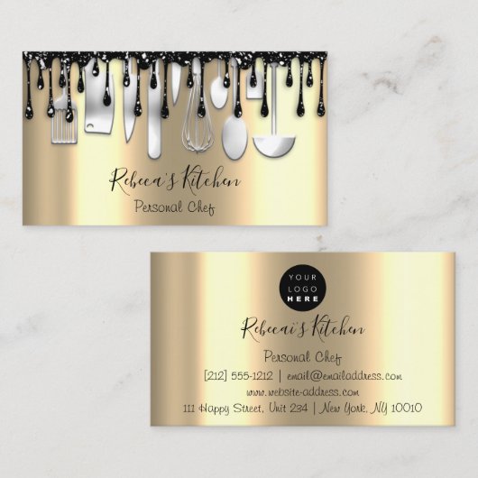 Catering Personal Chef Restaurant Drip SilverGold Visitekaartje (Voorkant / Achterkant)