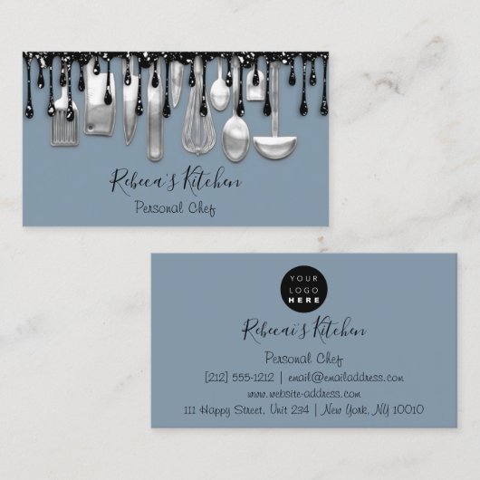 Catering Personal Chef Restaurant Drip Smoky Blue Visitekaartje (Voorkant / Achterkant)