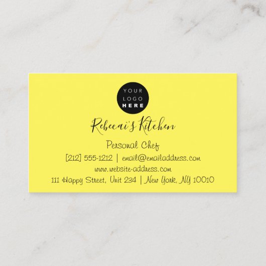 Catering Personal Chef Restaurant Kitchen Yellow Visitekaartje (Achterkant)