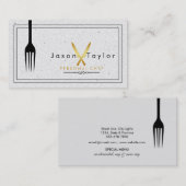 Catering Retro Stone White Chef Gold Mes gekruist Visitekaartje (Voorkant / Achterkant)