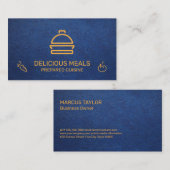 Catering Service | Blauwe Leren Achtergrond Visitekaartje (Voorkant / Achterkant)