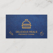 Catering Service | Blauwe Leren Achtergrond Visitekaartje (Voorkant)
