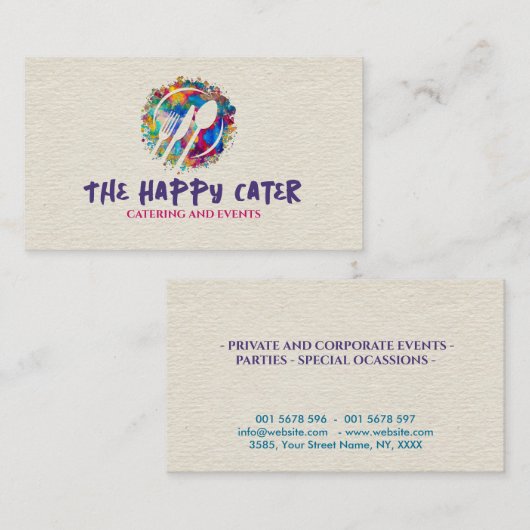 Catering-symbolen voor kleursplaatsters visitekaartje (Voorkant / Achterkant)