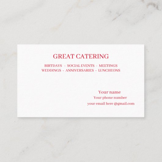 Catering Visitekaartje (Achterkant)