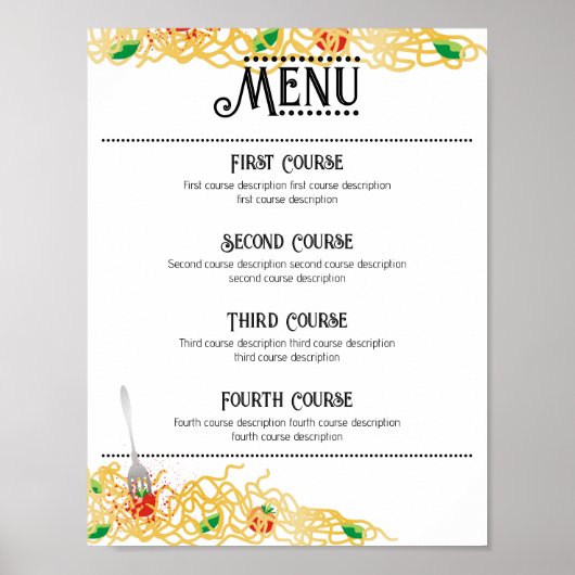 cateringmenu spaghetti Italiaans pasta-diner Poster (Voorkant)