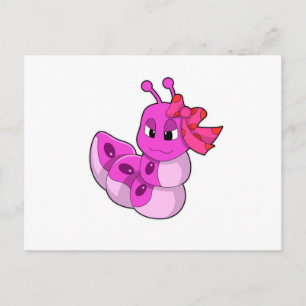 Caterpijler als meisje met lintje briefkaart