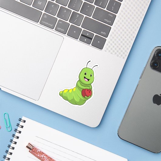 Caterpilaar bij Bowling met Bowling ball Sticker (Laptop met iPhone)