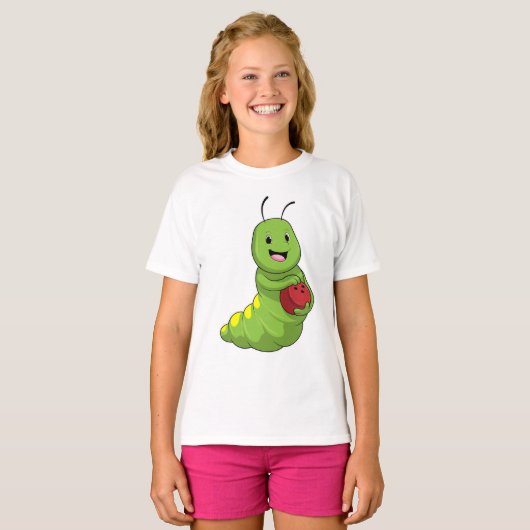 Caterpilaar bij Bowling met Bowling ball T-shirt (Voorkant volledig)