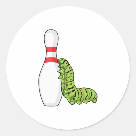 Caterpilaar bij Bowling met Bowling pin Ronde Sticker (Voorkant)