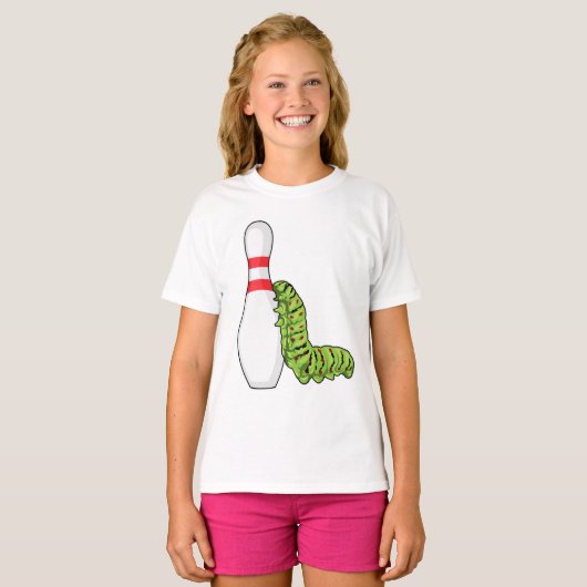 Caterpilaar bij Bowling met Bowling pin T-shirt (Voorkant volledig)