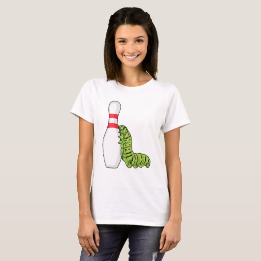 Caterpilaar bij Bowling met Bowling pin T-shirt (Voorkant volledig)