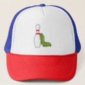 Caterpilaar bij Bowling met Bowling pin Trucker Pet (Voorkant)