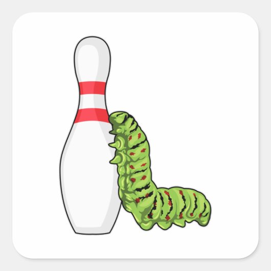 Caterpilaar bij Bowling met Bowling pin Vierkante Sticker (Voorkant)