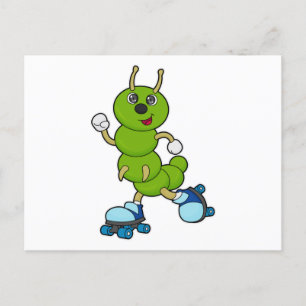 Caterpilaar bij gealigneerde schaatsen met rollers briefkaart