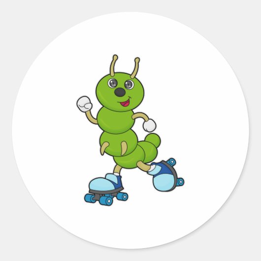 Caterpilaar bij gealigneerde schaatsen met rollers ronde sticker (Voorkant)