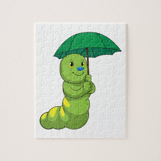 Caterpilaar bij Raining met Umbrella Legpuzzel (Verticaal)