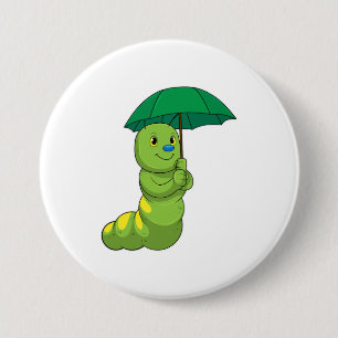 Caterpilaar bij Raining met Umbrella Ronde Button 7,6 Cm