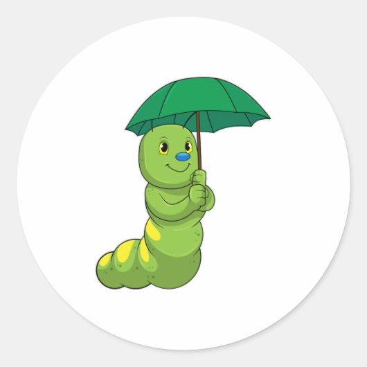 Caterpilaar bij Raining met Umbrella Ronde Sticker (Voorkant)