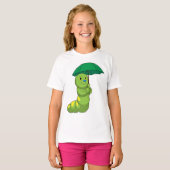 Caterpilaar bij Raining met Umbrella T-shirt (Voorkant volledig)