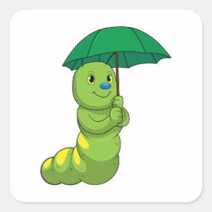 Caterpilaar bij Raining met Umbrella Vierkante Sticker