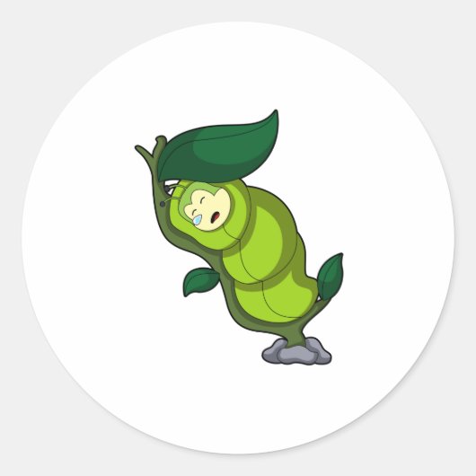 Caterpilaar bij slaapstand met lef ronde sticker (Voorkant)